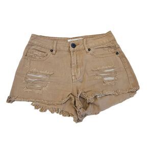 Bullhead Tan Distressed Jean Shorts 1